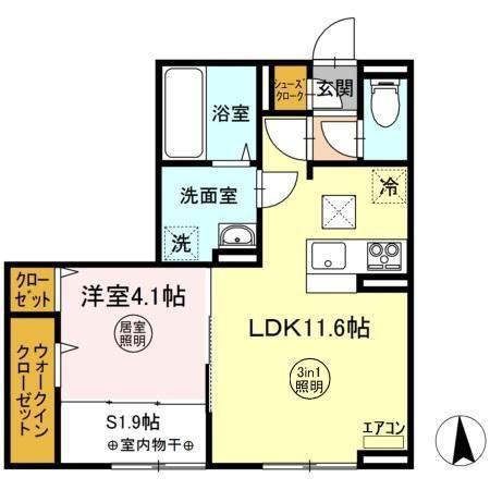 TEMPS CALME(1LDK/1階)の間取り写真