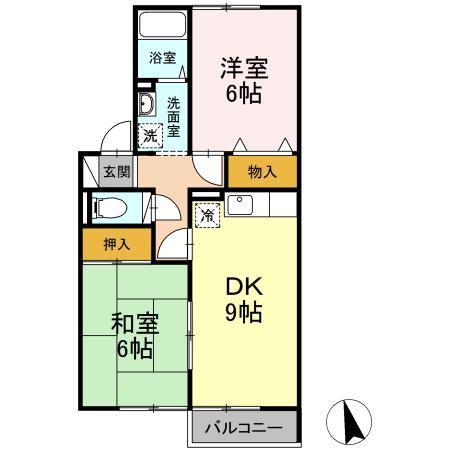 ロワジール I番館(2DK/1階)の間取り写真