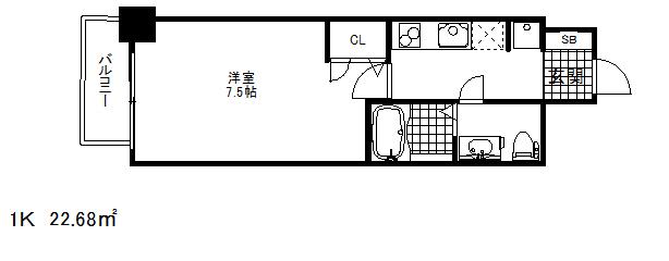 セレニテ三宮(1K/3階)の間取り写真