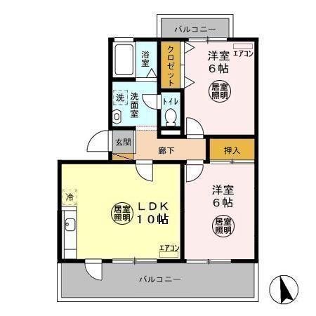 トリニシティ壱番館(2LDK/3階)の間取り写真