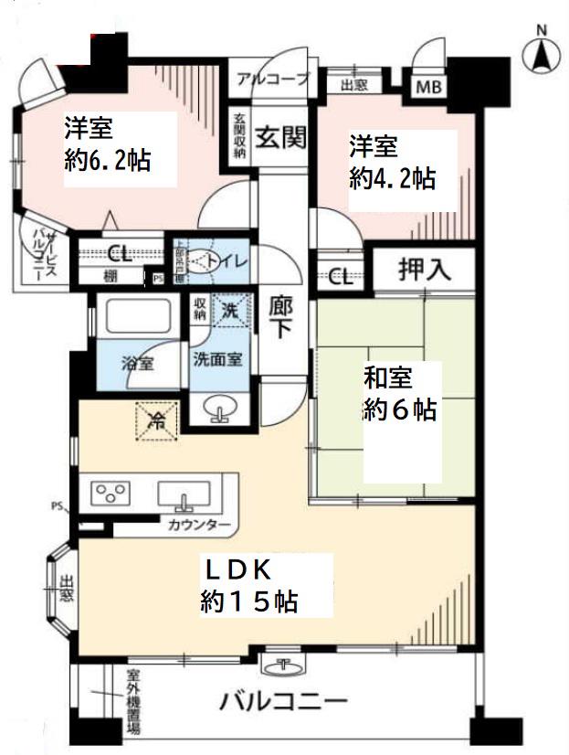 エステムコート鶴橋パルテピア(3LDK/3階)の間取り写真
