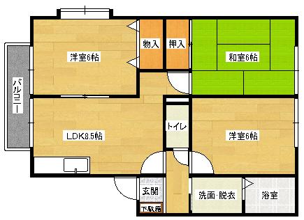 グリーンビュー中須A棟(3DK/2階)の間取り写真