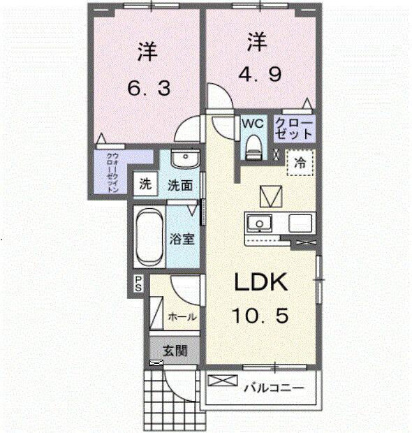 西5丁目アパート(2LDK/1階)の間取り写真