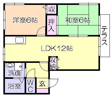 フレグランス大善寺A棟(2LDK/1階)の間取り写真