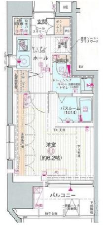 エステムプラザ品川大井町クリスタルヒルズ(1K/6階)の間取り写真