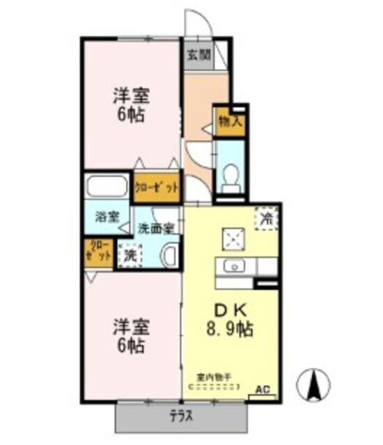 グランディールI(2DK/1階)の間取り写真