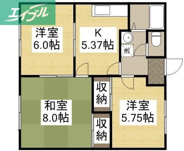 エンジェルパレスII(3DK/1階)の間取り写真