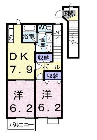 オーブリーアサノA(2DK/2階)の間取り写真