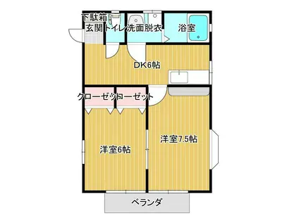 ホークスB棟(2DK/2階)の間取り写真