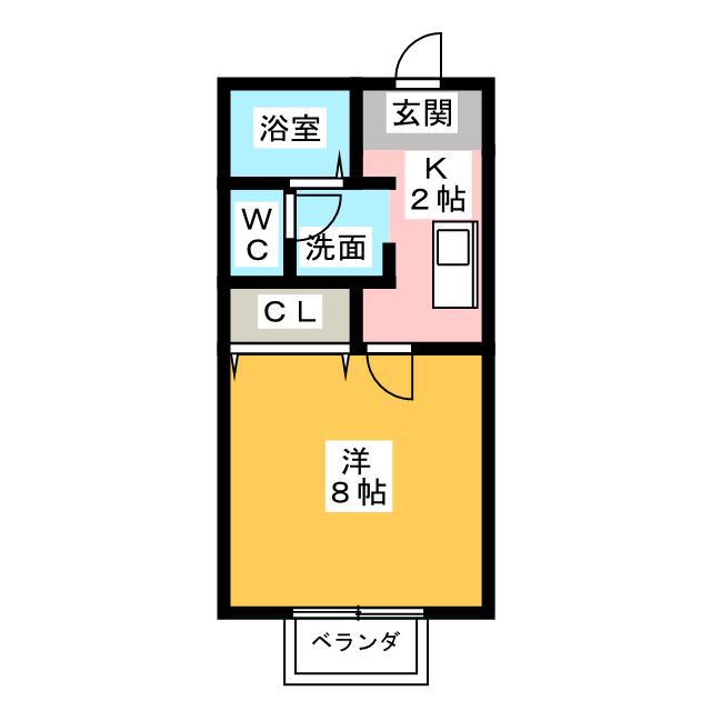 ルミエールB(1K/2階)の間取り写真