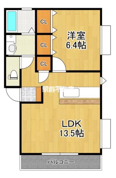 ネオハイツ上白川(1LDK/2階)の間取り写真