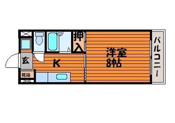 JR津山線 法界院駅 徒歩26分 5階建 築32年(1K/4階)の間取り写真