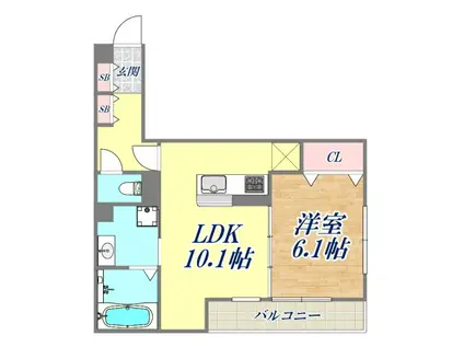 トリシア武庫川(1LDK/1階)の間取り写真