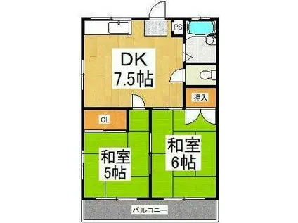 ホワイトベルハイム(2DK/2階)の間取り写真