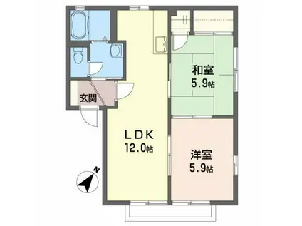 メゾン.ド.エム C(2LDK/1階)の間取り写真