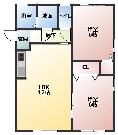 ドエル尾崎(2LDK/1階)の間取り写真