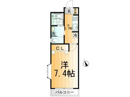 ルミエール I(1K/3階)の間取り写真