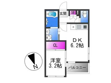ハーモニーテラス住吉II(1DK/3階)の間取り写真