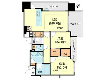 クリオ大野城駅前203(2LDK/2階)の間取り写真