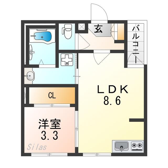 ハーモニーテラス安立IV(1LDK/2階)の間取り写真
