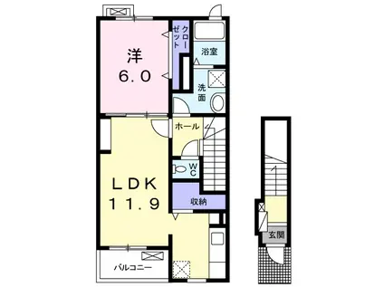 ヴィラ・大堀端C(1LDK/2階)の間取り写真