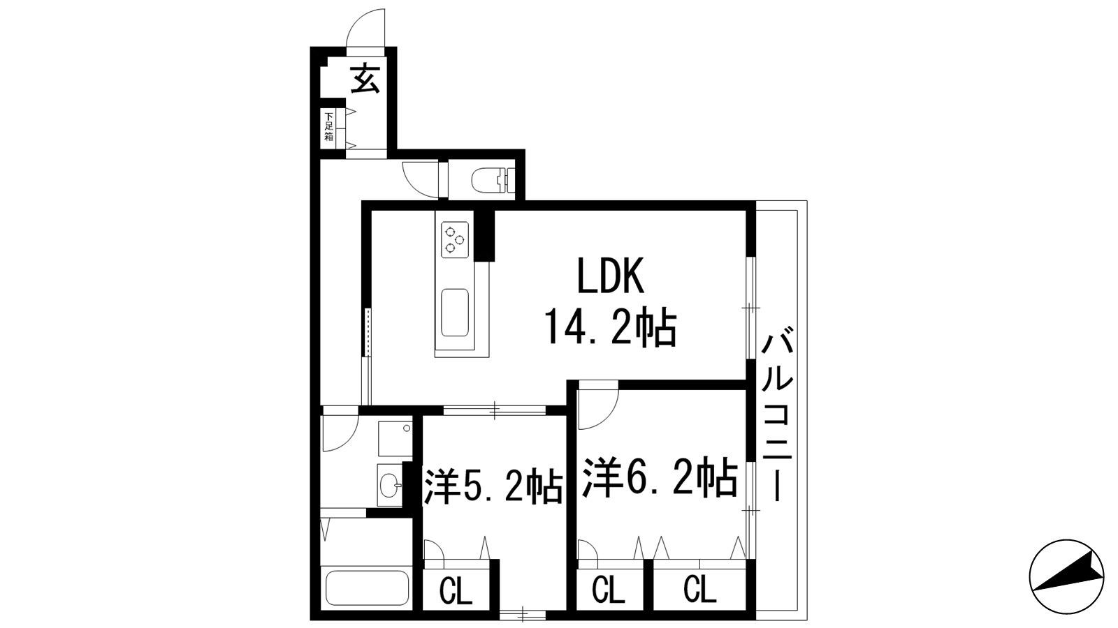 D-RESIDENCE荘園B(2LDK/1階)の間取り写真