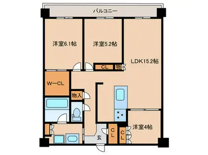 ザ・サンパーク小倉駅タワーレジデンス(3LDK/4階)の間取り写真