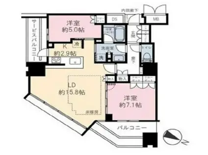 ザ・ファインタワーウエストコースト(2LDK/10階)の間取り写真