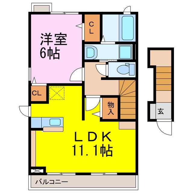 カーサ・ツバキ(1LDK/2階)の間取り写真