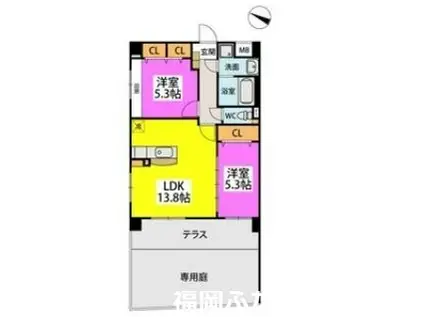 ESPACE CHIC II(2LDK/4階)の間取り写真