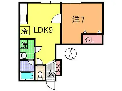 コーポラスパークタウンA(1LDK/2階)の間取り写真