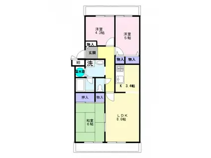 鴨居白山ハイツ(3LDK/5階)の間取り写真