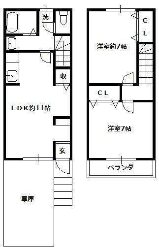 春日部ガーデンヒルズ(2LDK/2階)の間取り写真