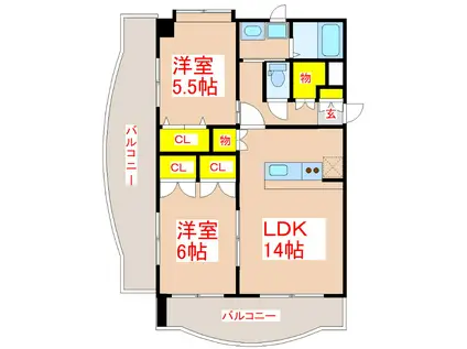 エクセラントメゾンー与次郎(2LDK/9階)の間取り写真