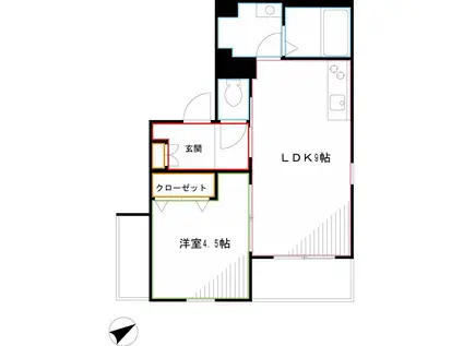 シャトル聖 小金井(1LDK/1階)の間取り写真