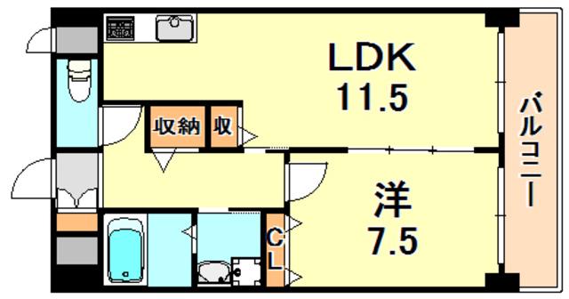 西舞子壱番館(1LDK/6階)の間取り写真