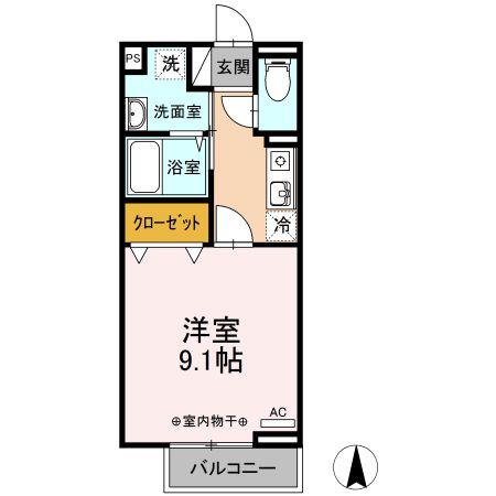 アヴェニ-ル(1K/1階)の間取り写真