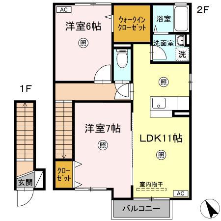 グローリア A棟(2LDK/2階)の間取り写真