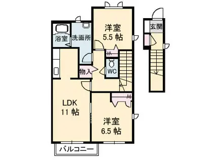 ノースヴェレッジ V C(2LDK/2階)の間取り写真