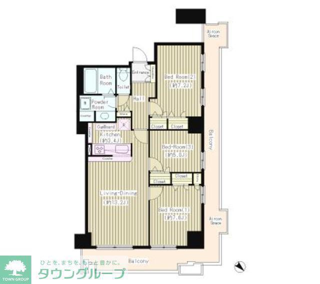 トルナーレ日本橋浜町(3LDK/44階)の間取り写真