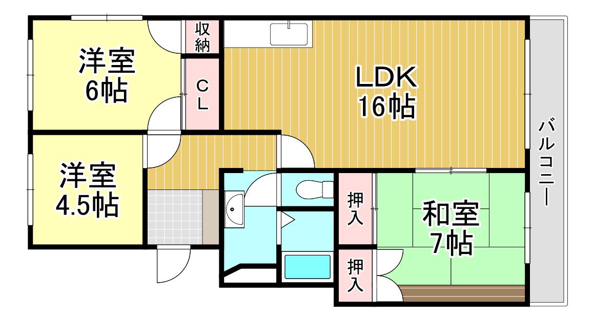 明野コーポ(3LDK/3階)の間取り写真