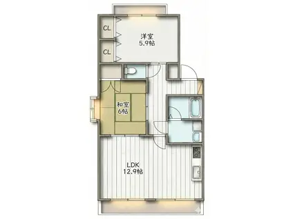 ベアーフルート(2LDK/2階)の間取り写真