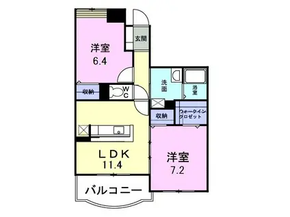 パイン・ヒルズ壱番館(2LDK/1階)の間取り写真