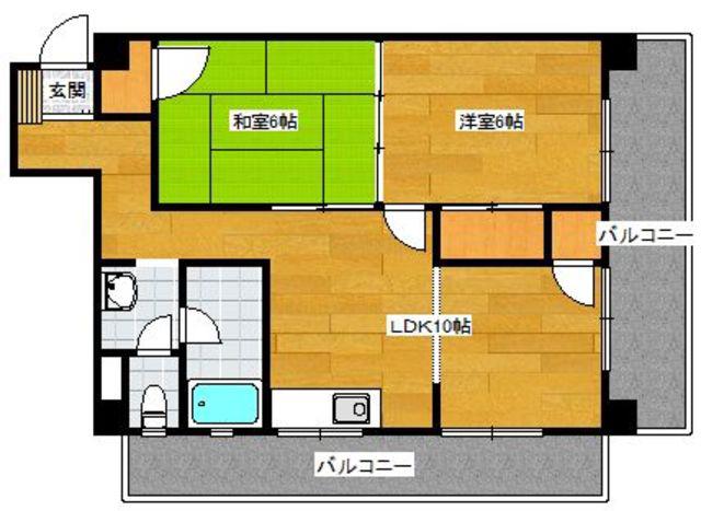 エステート上津A(2LDK/4階)の間取り写真