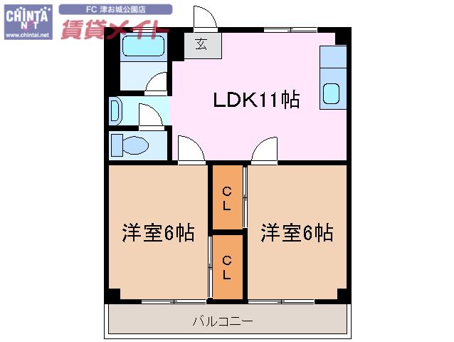 津INCOURT練木(2LDK/2階)の間取り写真