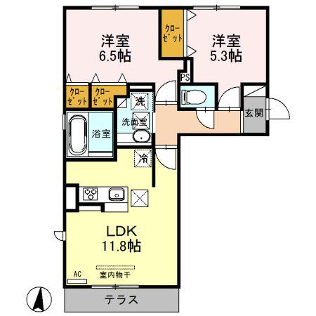 セキュレア須屋 H(2LDK/1階)の間取り写真