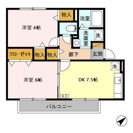 グランドソレーユ(2DK/2階)の間取り写真