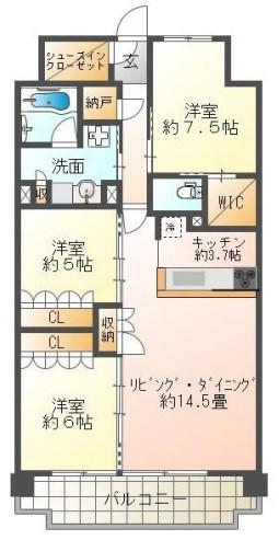 ローレルコート姫路大手前通(3LDK/7階)の間取り写真