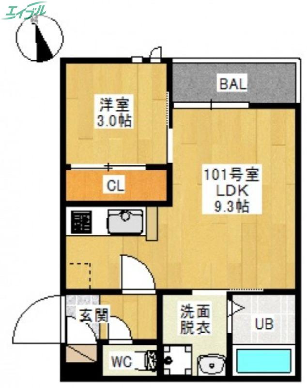 GRANDTIC ONE 新保(1LDK/1階)の間取り写真