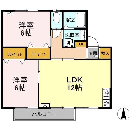 ファミール高畑 B(2LDK/1階)の間取り写真